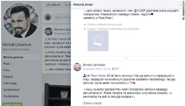 Wiceprezes miejskiej spółki prowadzi konta na facebooku Litwiniuka oraz Haidara