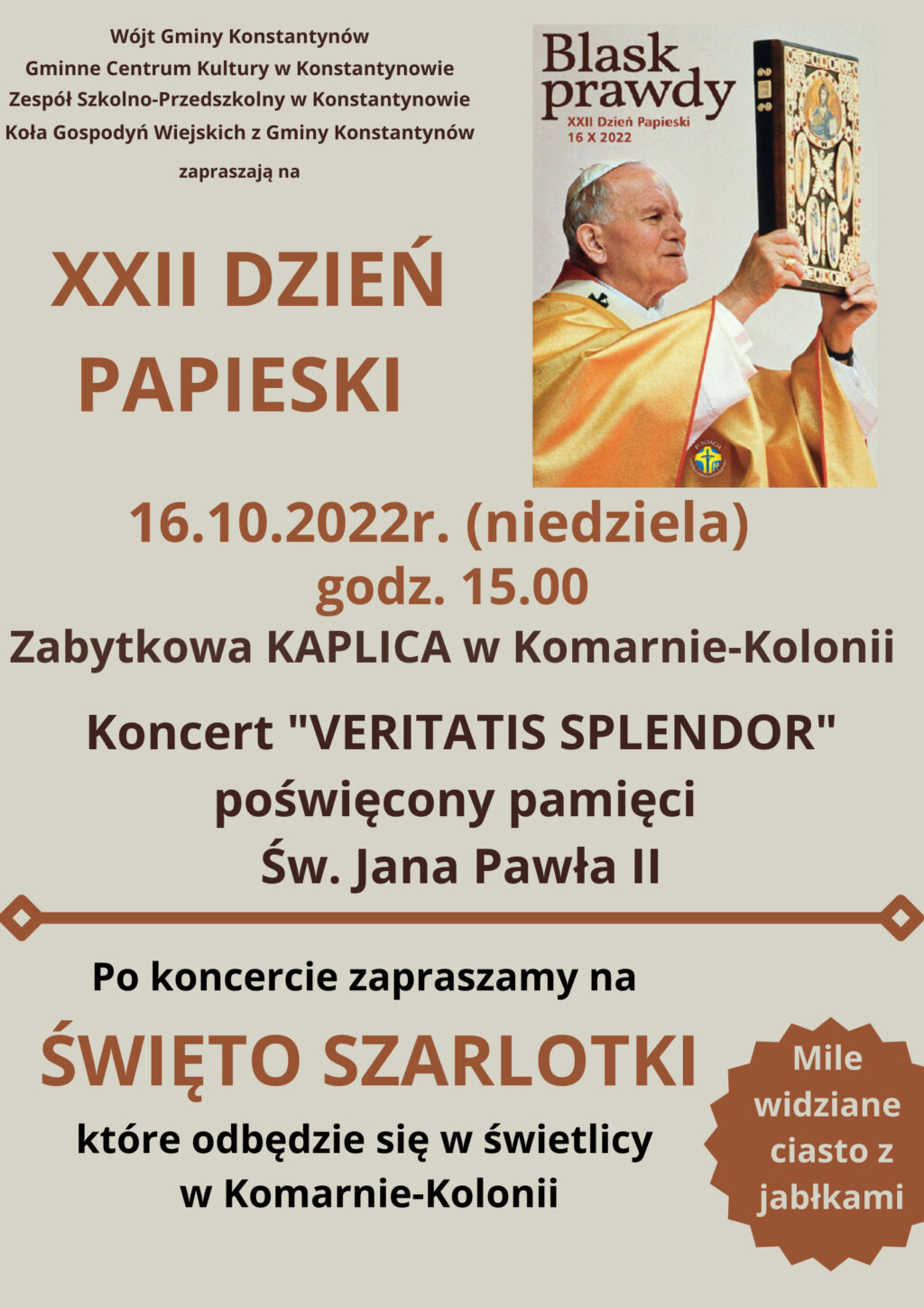Zapraszają na obchody XXII Dnia Papieskiego