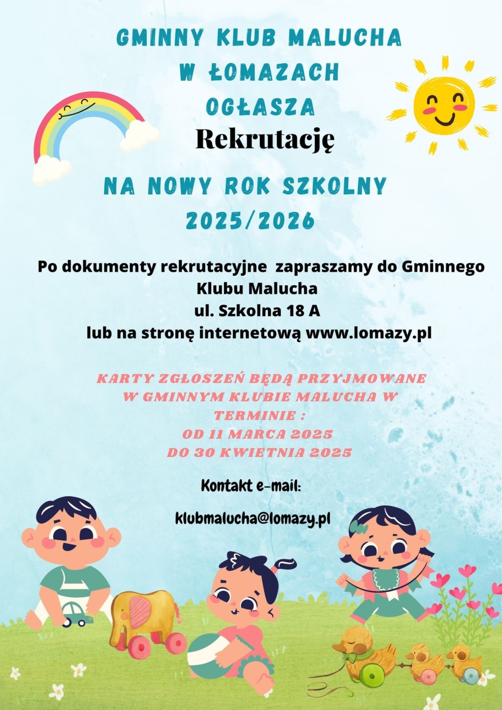 Rekrutacja do Gminnego Klubu Malucha w Łomazach