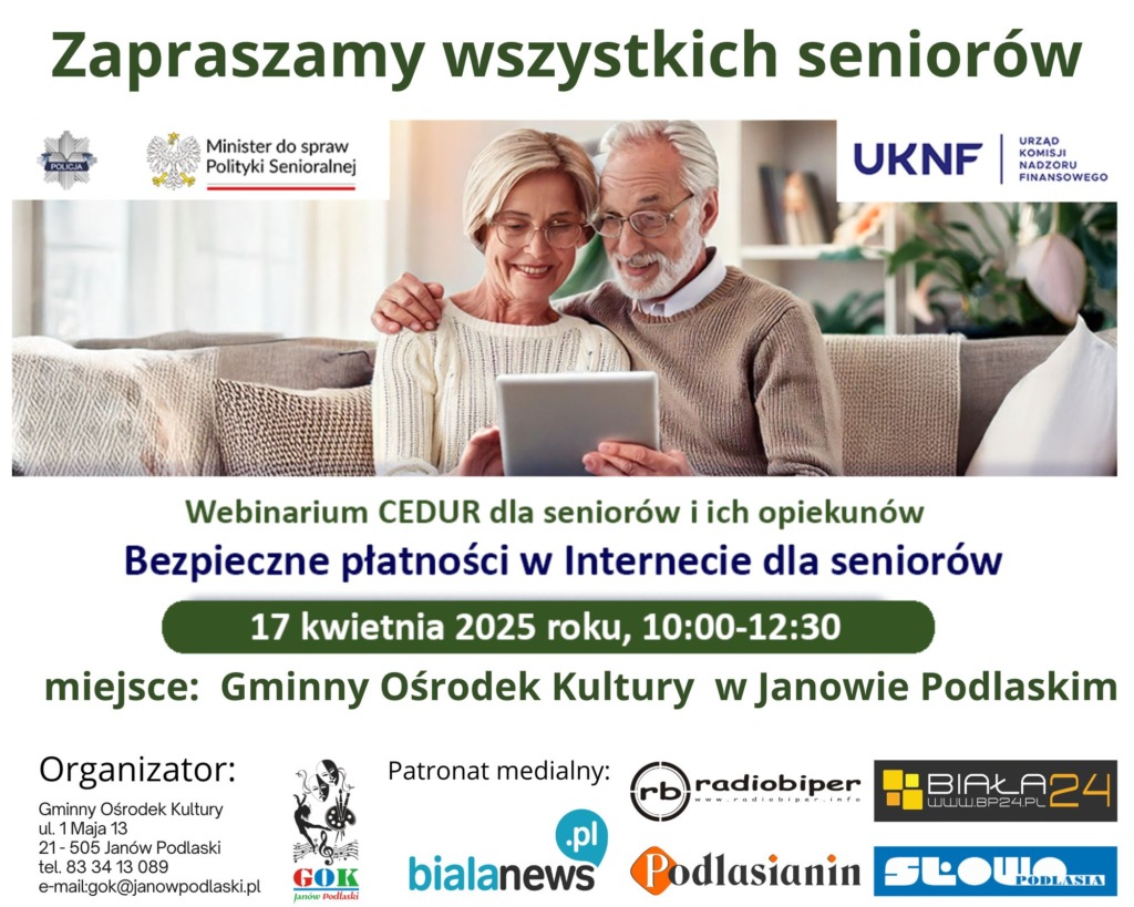 Seniorzy nauczą się bezpiecznych płatności w sieci – webinarium w Janowie Podlaskim
