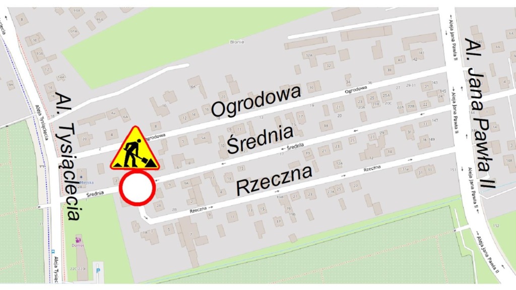 Utrudnienia w ruchu na ulicach Średniej i Rzecznej