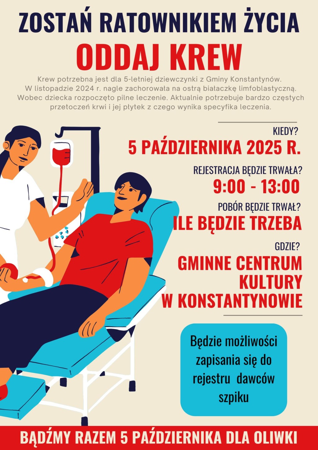 Pilnie potrzebna krew dla 5-letniej dziewczynki. Zbiórki w Janowie Podlaskim i Konstantynowie