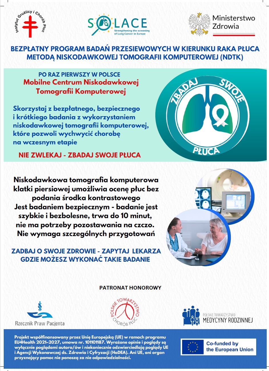 Bezpłatne badania przesiewowe w kierunku raka płuca