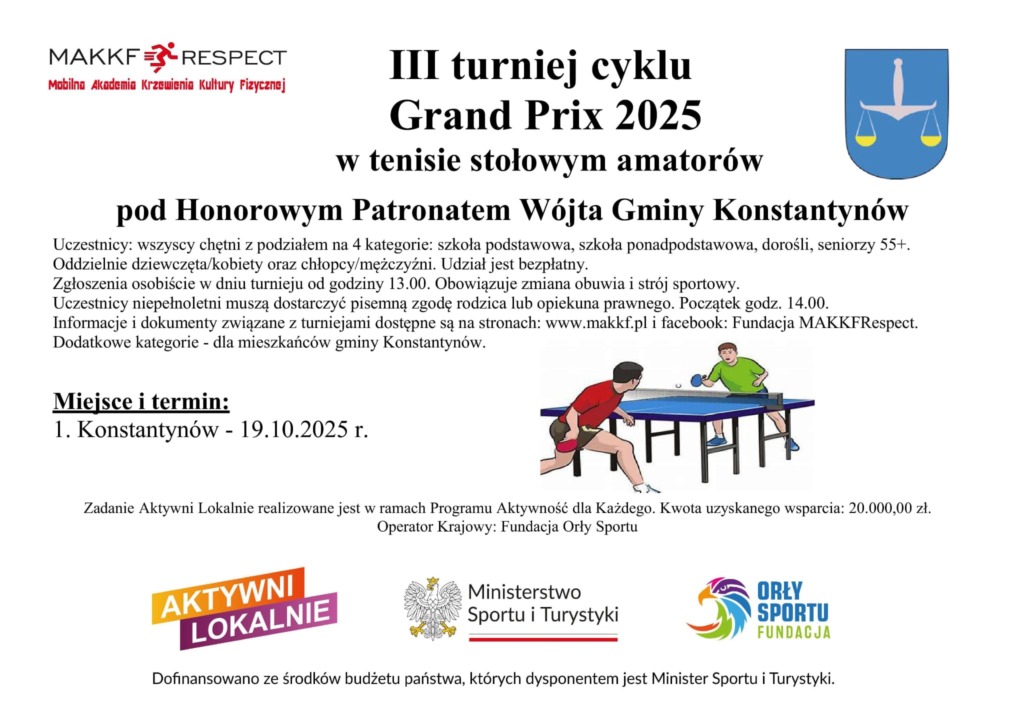 III Turniej Grand Prix 2025 w tenisie stołowym amatorów w Konstantynowie