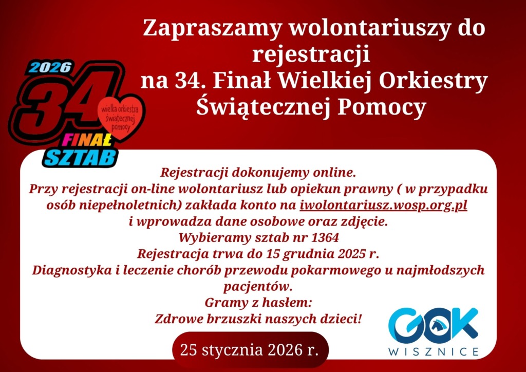 Trwa rejestracja wolontariuszy na 34. Finał Wielkiej Orkiestry Świątecznej Pomocy