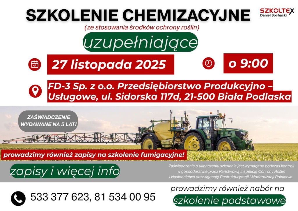 Szkolenie uzupełniające z zakresu stosowania środków ochrony roślin