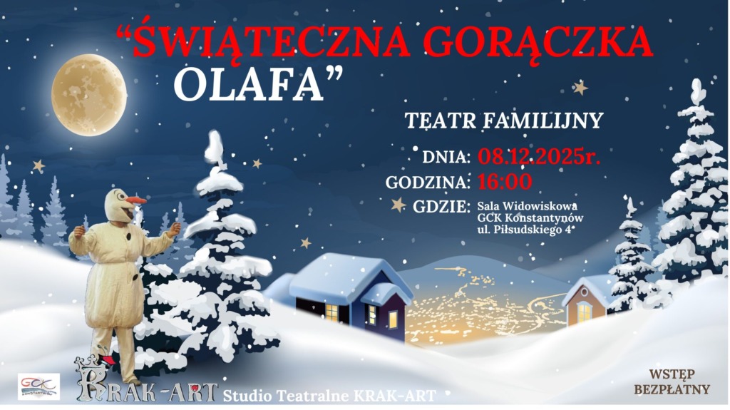 „Świąteczna Gorączka Olafa” – rodzinne widowisko już 8 grudnia w Konstantynowie