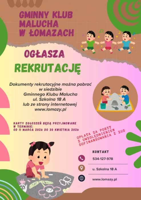 Rekrutacja do Gminnego Klubu Malucha w Łomazach