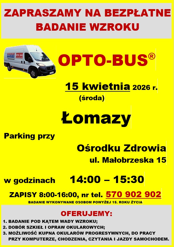 Bezpłatne badanie wzroku w Łomazach. Do miejscowości przyjedzie Opto-Bus