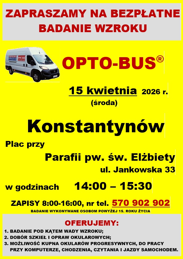 Bezpłatne badanie wzroku w Konstantynowie. Opto-Bus przyjedzie 15 kwietnia