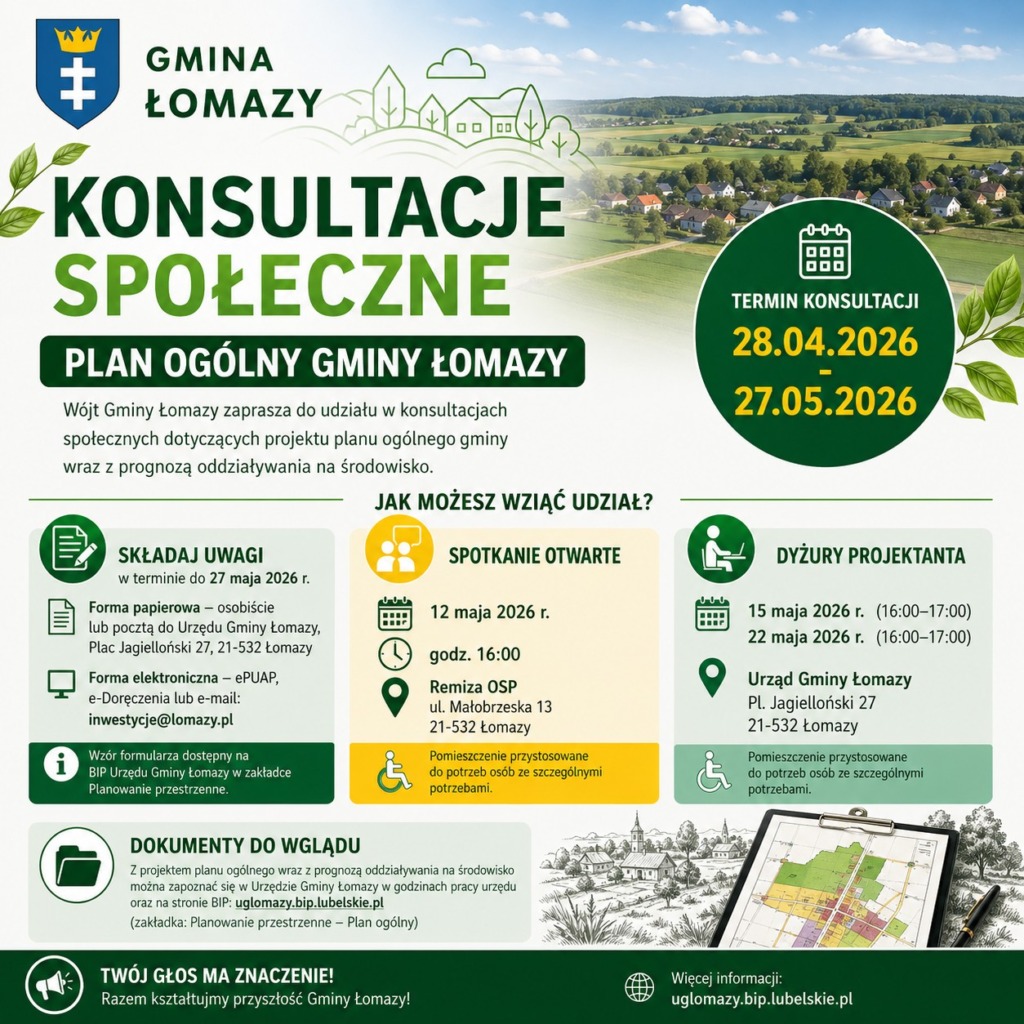 Konsultacje społeczne w sprawie planu ogólnego Gminy Łomazy