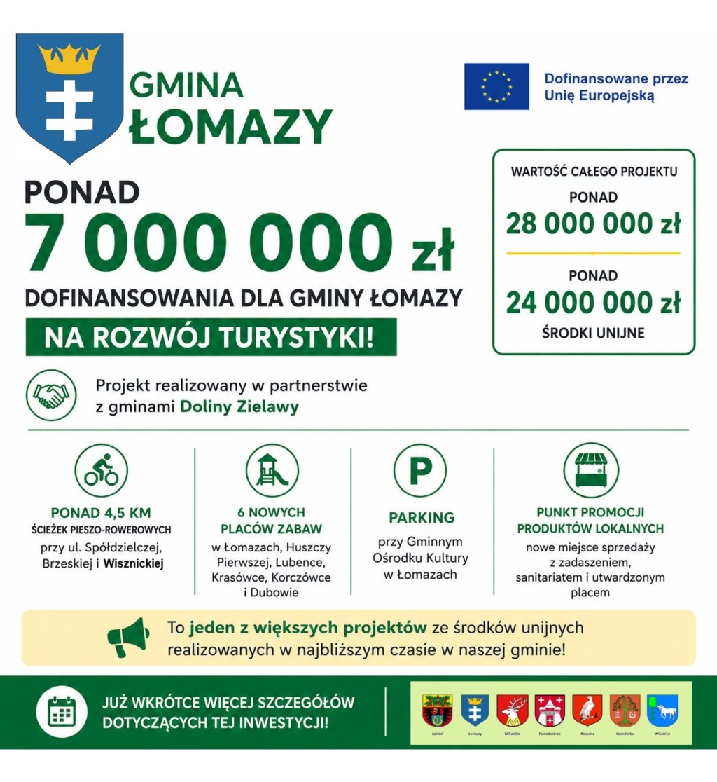 Ponad 7,5 mln zł dla Gminy Łomazy na rozwój turystyki