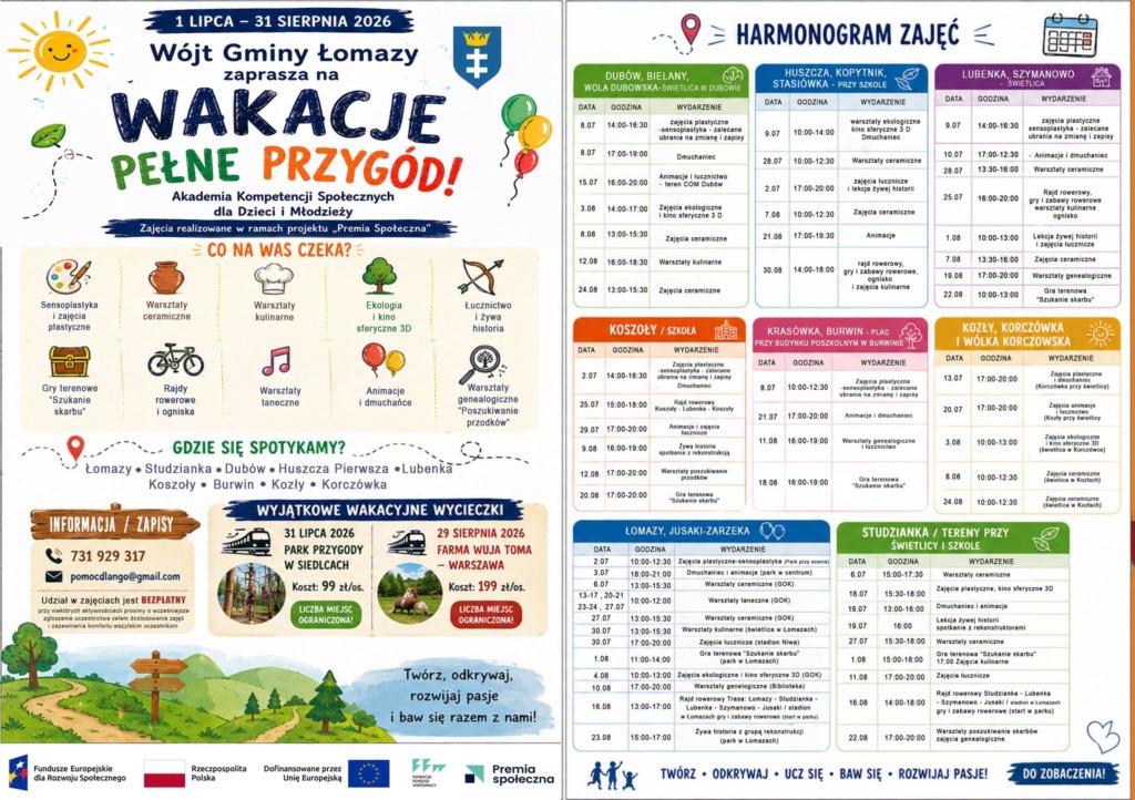 Wakacje 2026 w Łomazach. GOK, biblioteka i gmina zapraszają dzieci i młodzież
