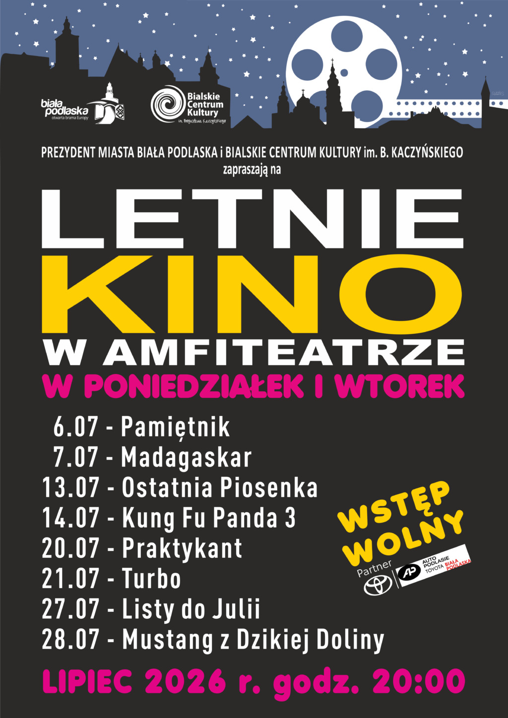 Letnie Kino w Amfiteatrze w Białej Podlaskiej. Seanse w każdy poniedziałek i wtorek lipca