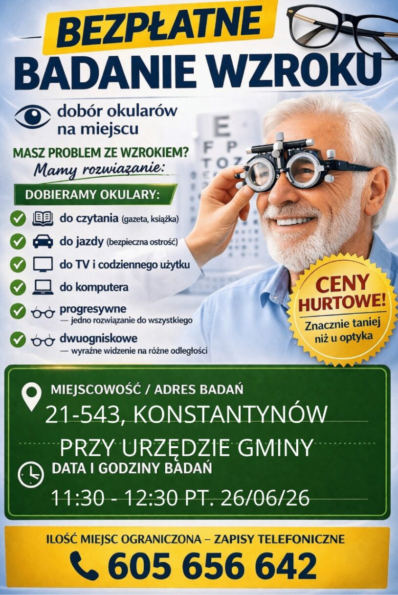 Bezpłatne badanie wzroku w Konstantynowie