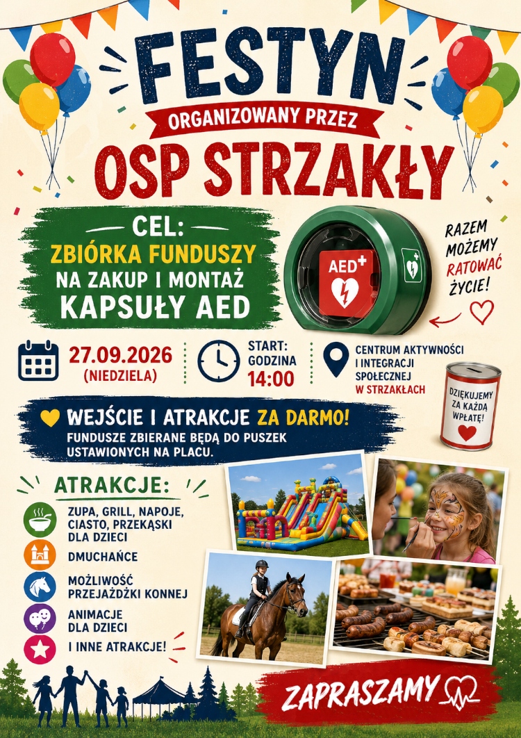 OSP Strzakły zbiera na kapsułę AED. W niedzielę festyn w Centrum Aktywności