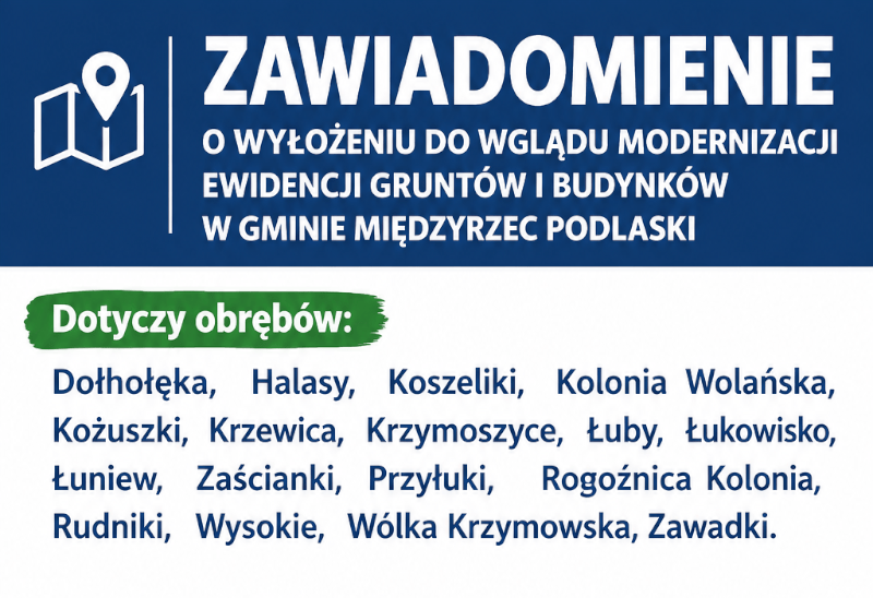 Gmina Międzyrzec Podlaski: dokumentacja modernizacji ewidencji gruntów wyłożona do wglądu