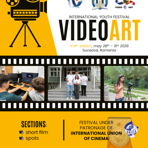 Plakat XVII edycji międzynarodowego festiwalu Video Art dla młodzieży w Suczawie, 28–31 maja 2026 roku.
