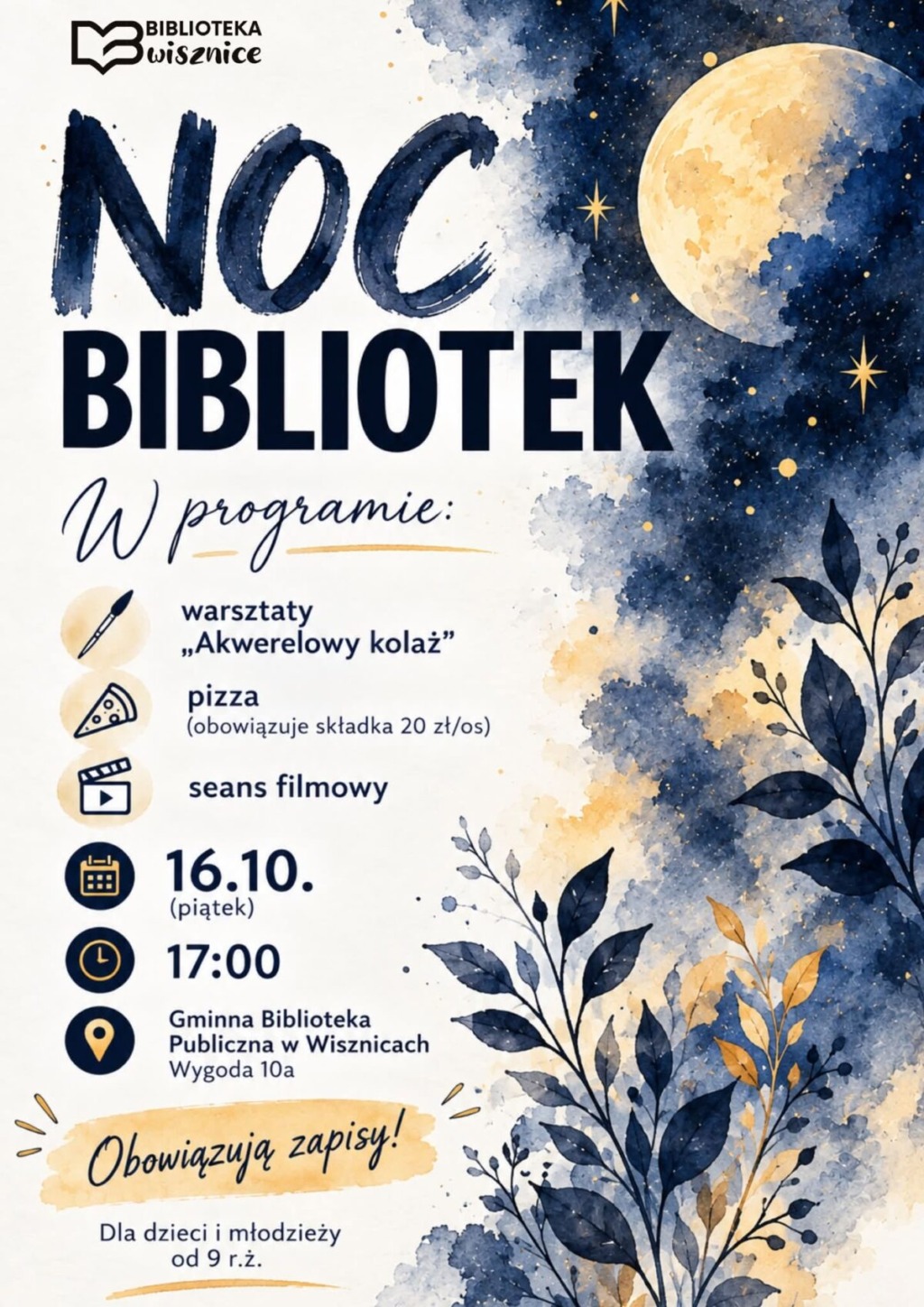 Noc Bibliotek w Wisznicach. Warsztaty, poczęstunek i film 16 października