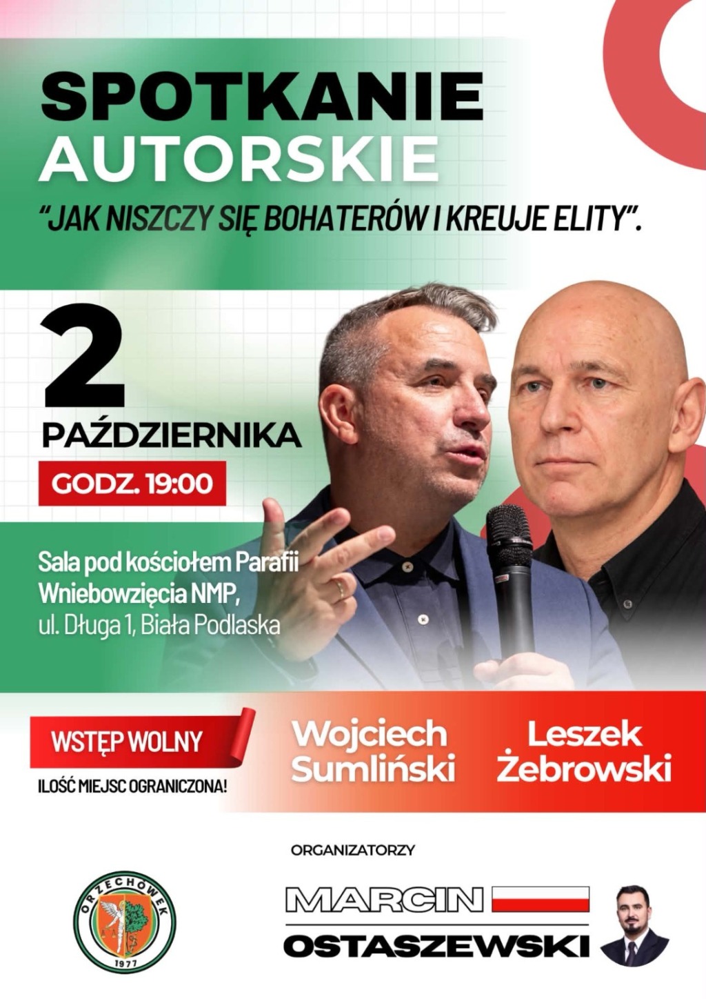 Wojciech Sumliński i Leszek Żebrowski w Białej Podlaskiej. Spotkanie autorskie 2 października