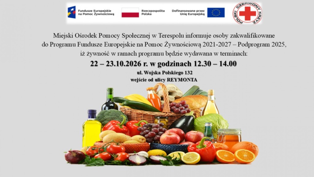 Terespol: żywność dla osób zakwalifikowanych do programu będzie wydawana 22 i 23 października